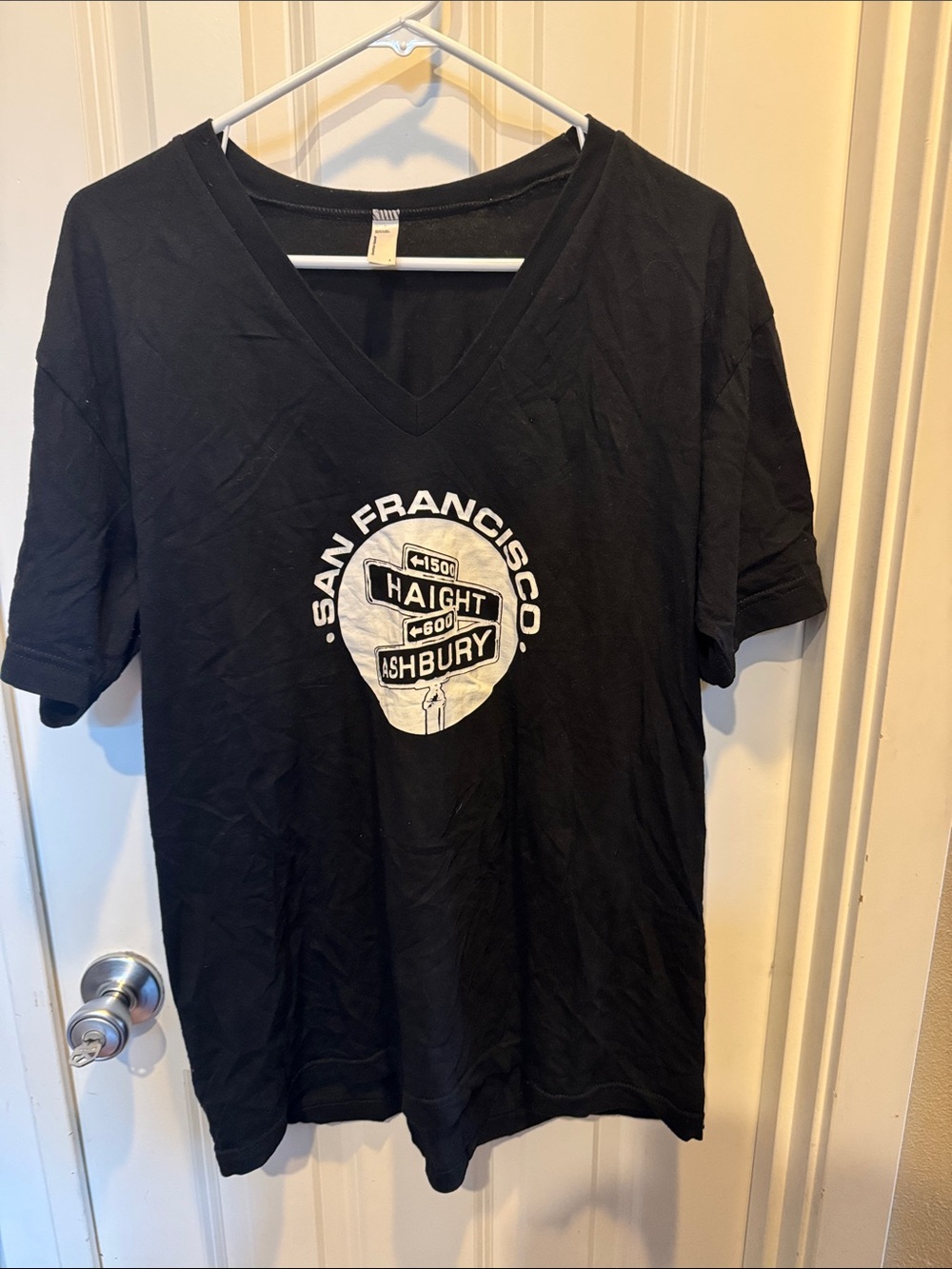 American Apparel Black V-Neck San Francisco Haight-Ashbury Graphic Tee